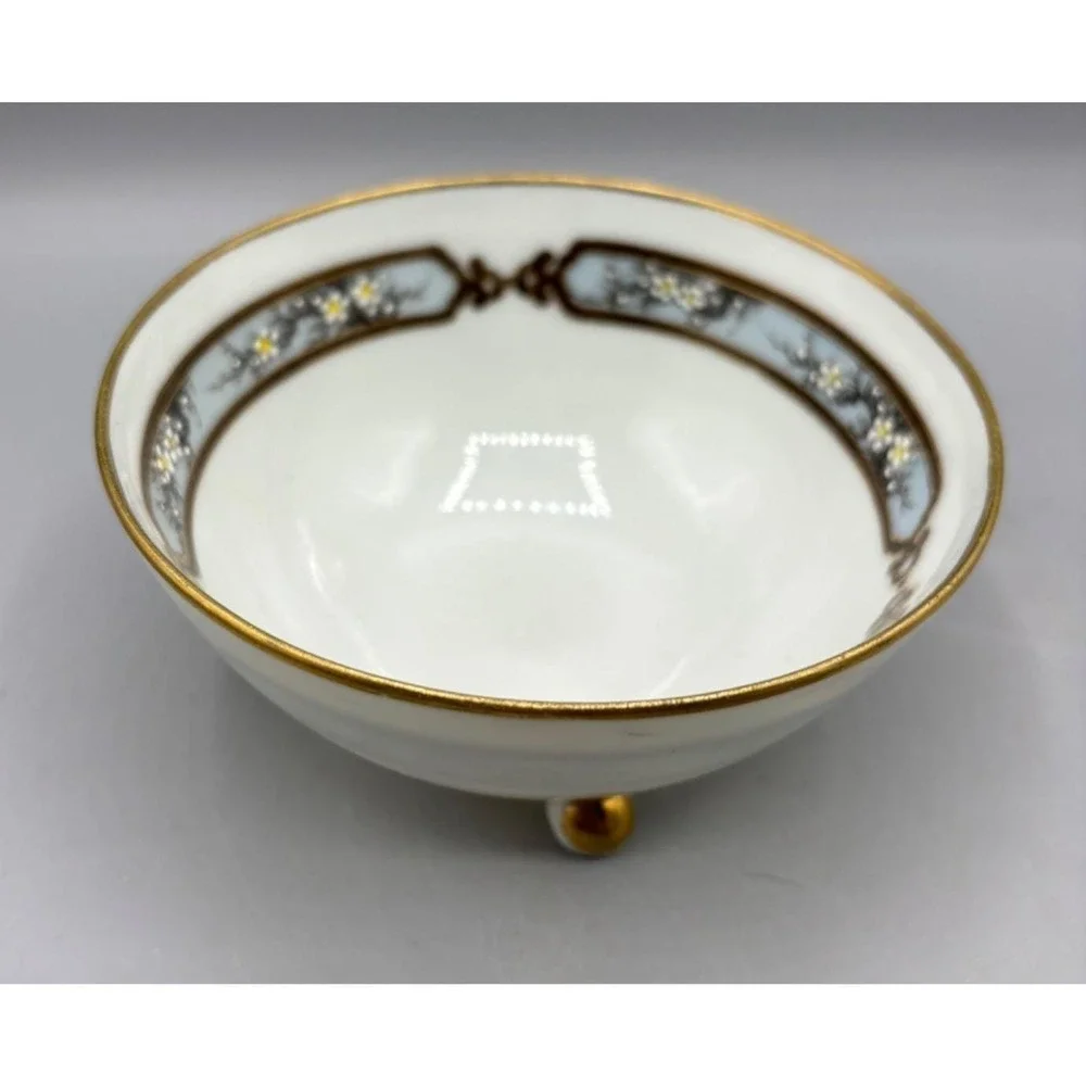Antique SNB Nippon Footed Porcelain Bowl Floral Design Gold Trim